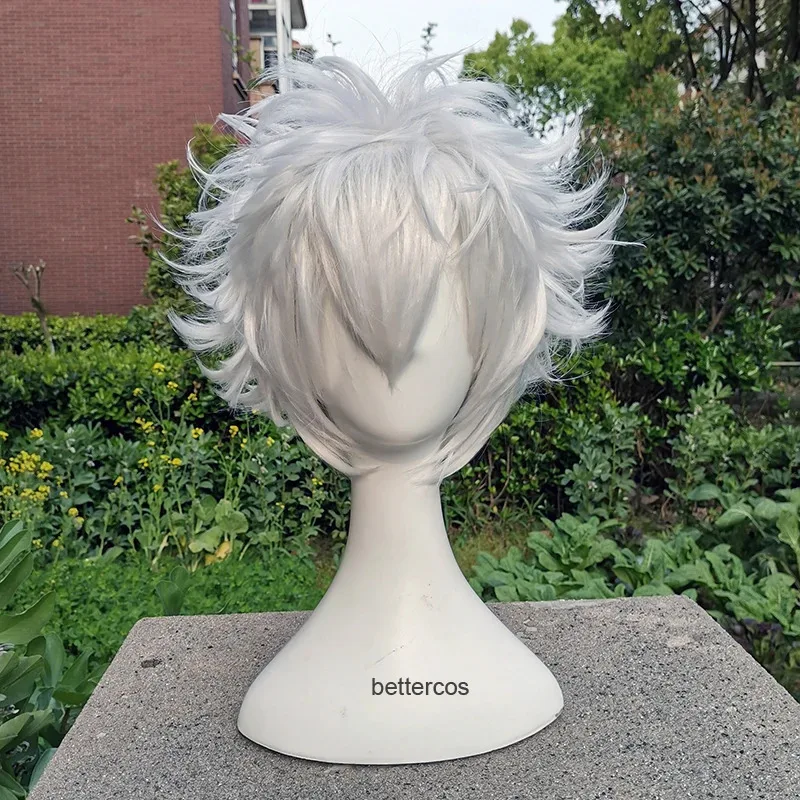 Gintama Gintoki Sakata Cosplay Wigs Short Silver White Heat Resistant Synthetic Hair + Wig Cap view 2