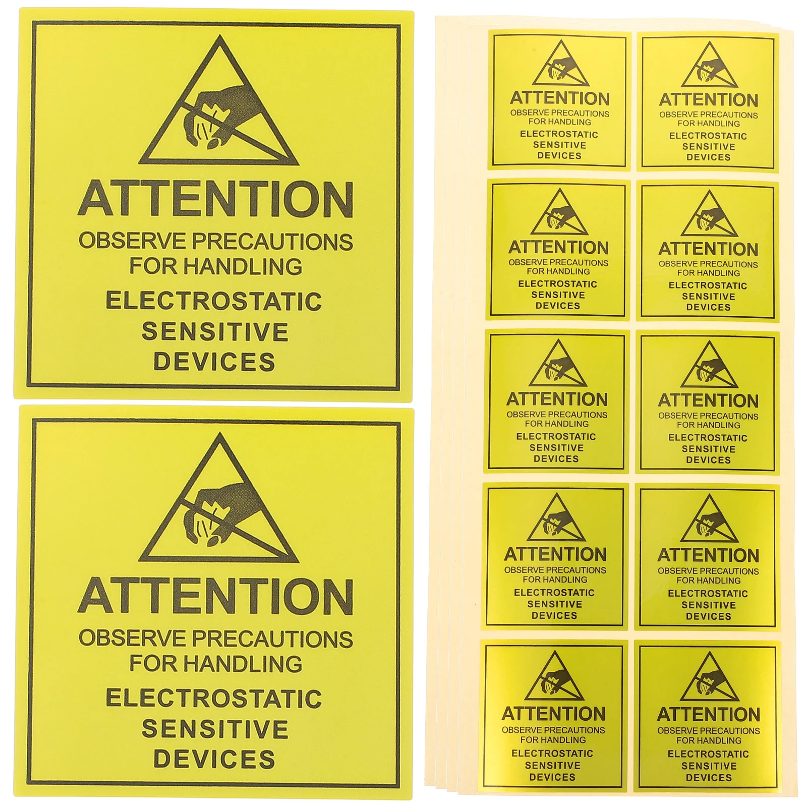 450 Pcs Stickers Anti-static Label Safety Warning Sign The Electrostatic Decals Yellow Cautious