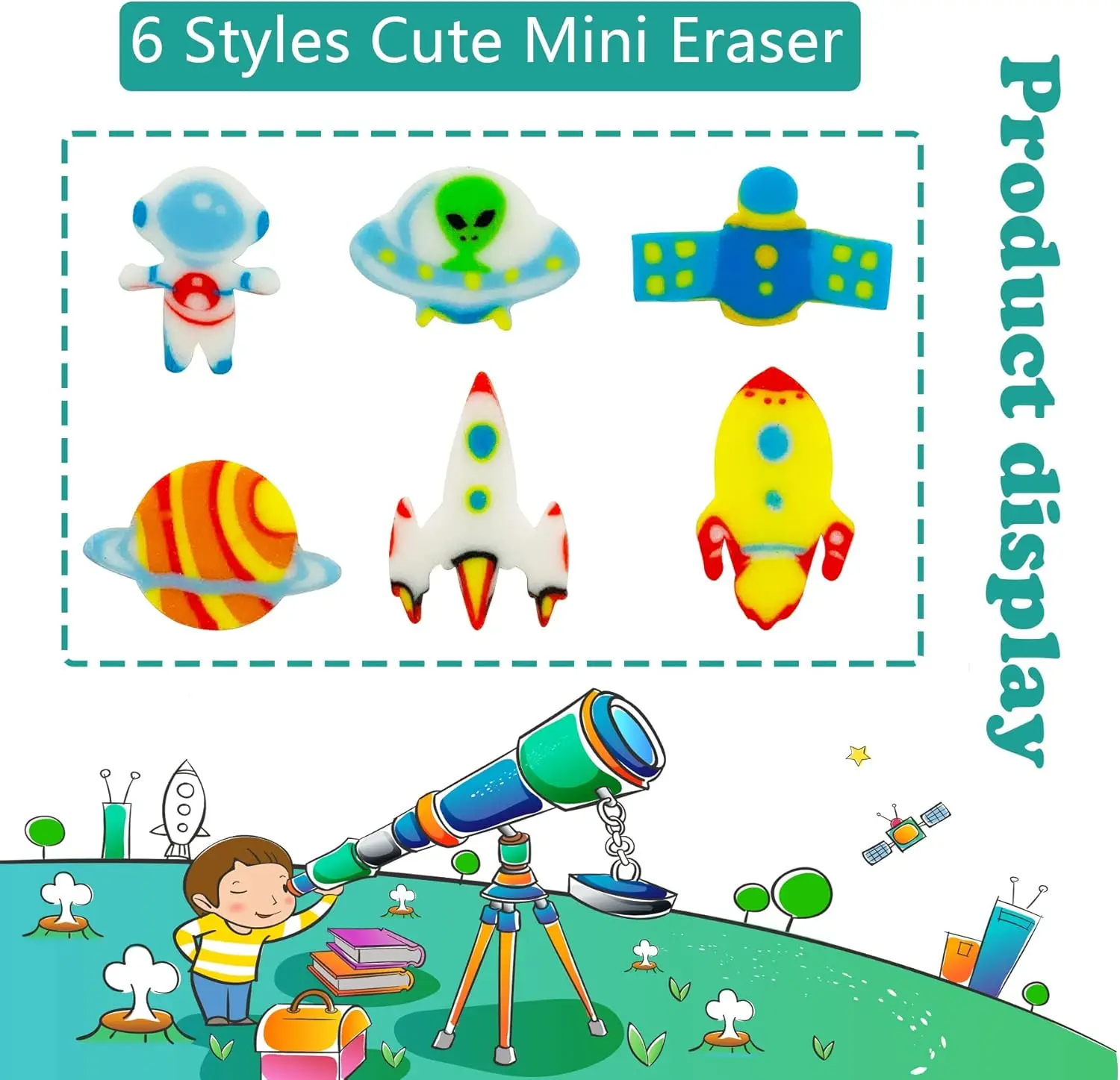 100 Pieces of Space mini Eraser Combination Novel Pencil Eraser Loose for Reward Prizes, Gift Fillers