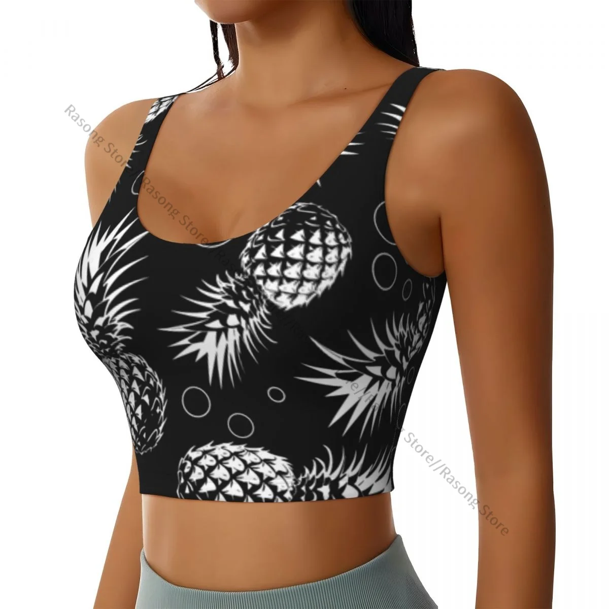 Yoga Vest Women Gym Sports Crop Tops Black And White Pineapple Streetwear Workout Breathable Tank Top Female