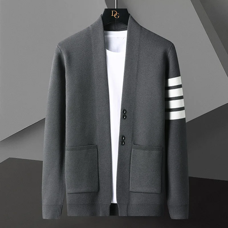 

2023 Spring Autumn Popular Striped Sweater Loose Mens Cardigan Coat Trendy Striped Fashion Cardigan Coat Wool Knitwear Sweater