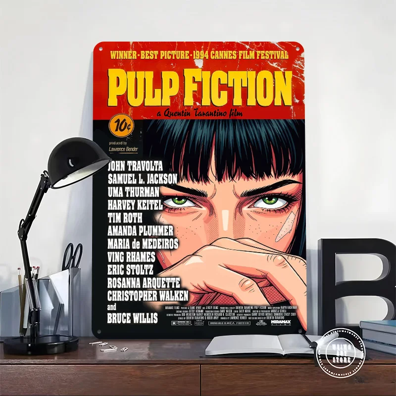 Pulp Fiction Movie Poster Retro 3D Printed Metal Signs Customized Wall Hanging Gift for Vintage Decor Room Decorating Interior