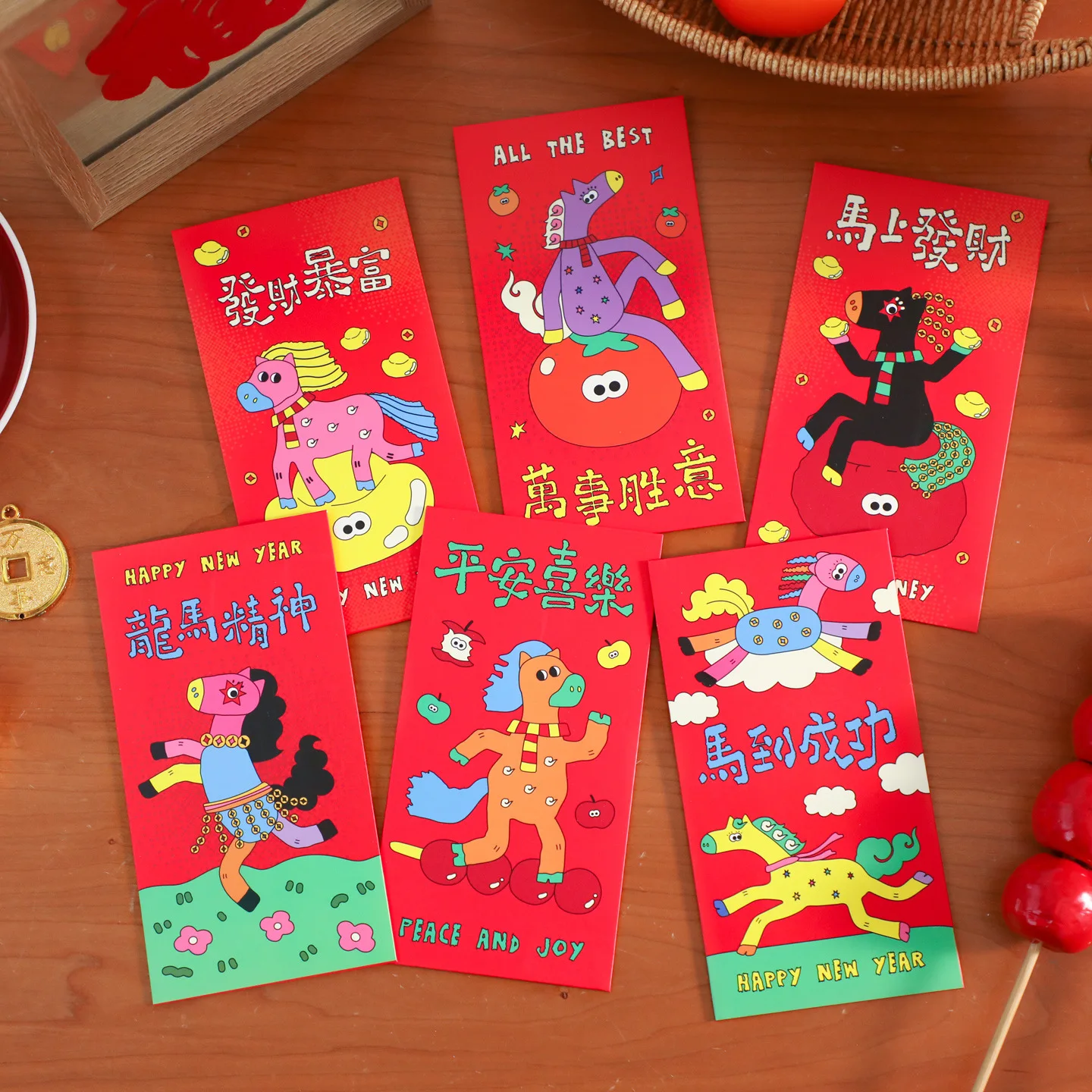 

6Pcs/set Cartoon Creativity Chinese New Year Money Envelope Lucky Red Pockets 2026 Horse Year Spring Festival Red Envelope