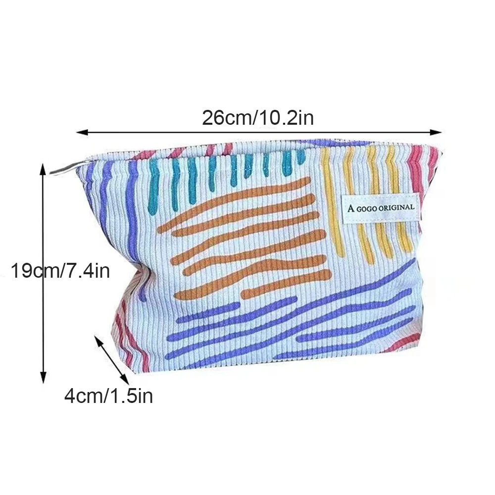 Colorful Stripes Corduroy Cosmetic Bag Portable Travel Toiletry Bag Skincare Sundries Aesthetic Makeup Storage Bag-zmt