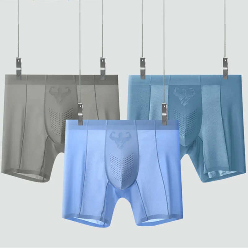 

Mens Underwear Boxer Shorts Slim Ice Silk Panites For Man Breathable Mesh Pouch Boxers Solid Extended Underpant Plus Size XL-6XL
