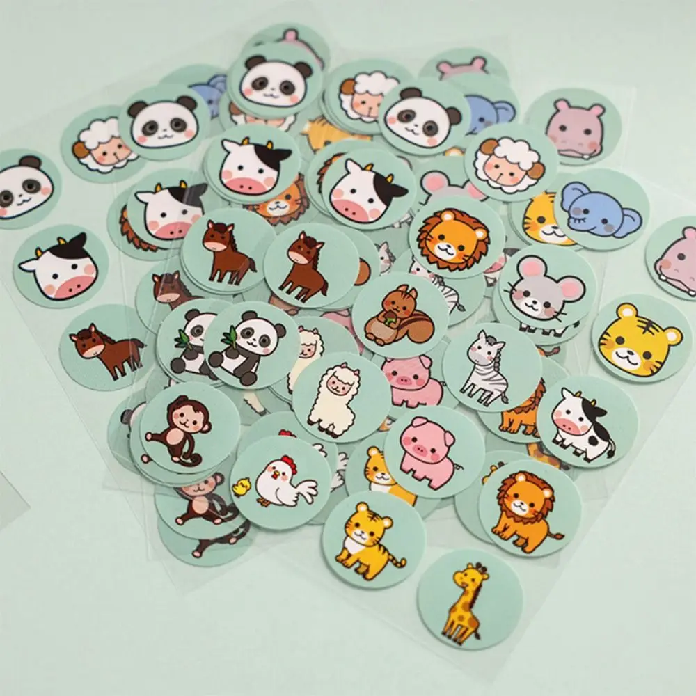 5 sheets/bag Cute Cartoon Animal Sticker Round Waterproof Children's Reward Stickers Hand-painted Inspirational