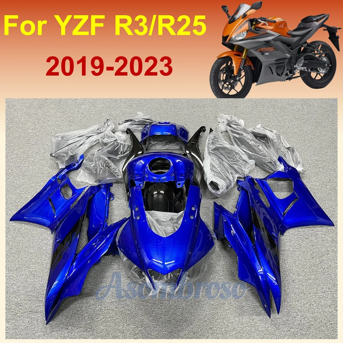 New ABS Injection Plastic for Yamaha YZF R3 2019 2020 2021 2022 2023 Cowling  R25 20 21 22 23 All Blue Bodywork Fairings Kit