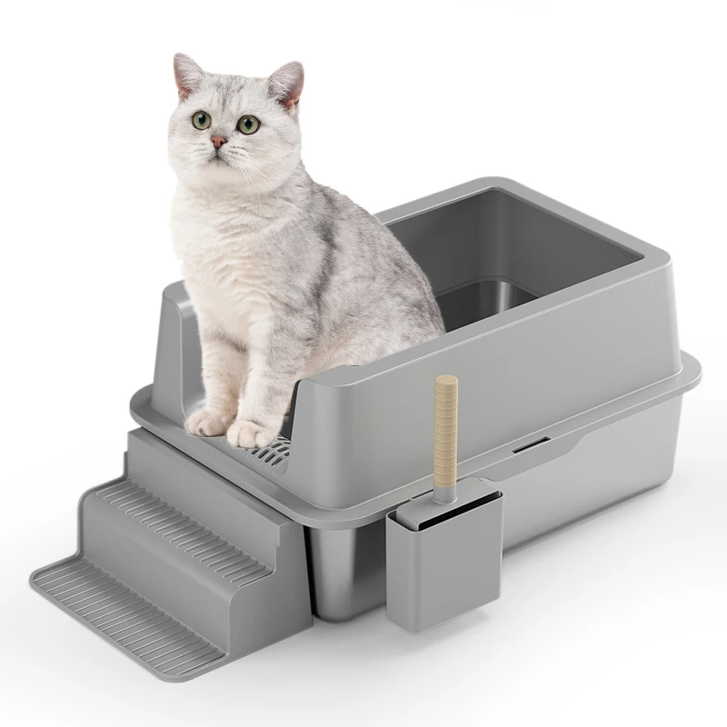 

STLF High Quality Stainless Steel Metal Cat LitterS Box with Easy Cleaning Lid Shovel New Design Pet Supplies Quick Manual Assem