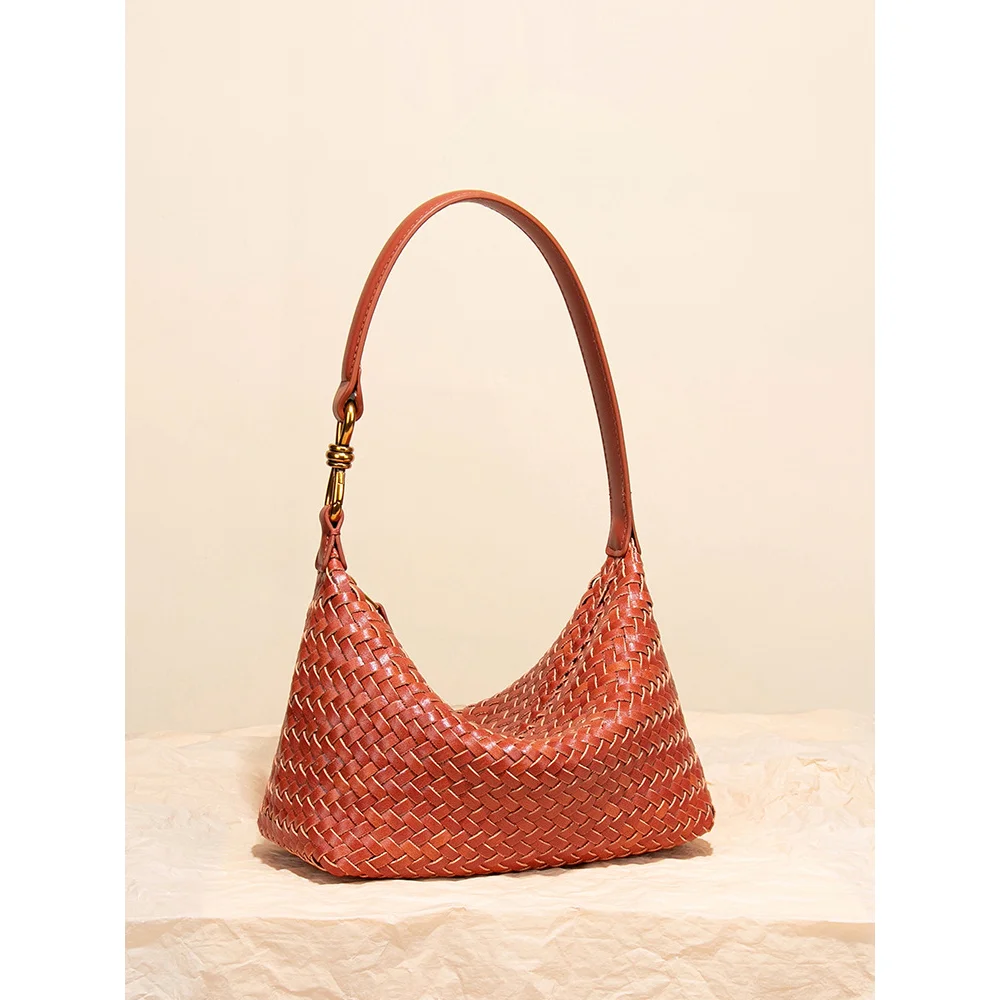 New Handmade Woven Bag, Women's Soft Leather Lunch Box Bag, Armpit Bag, Dumpling Bag, Versatile, Light Luxury Tofu Bag