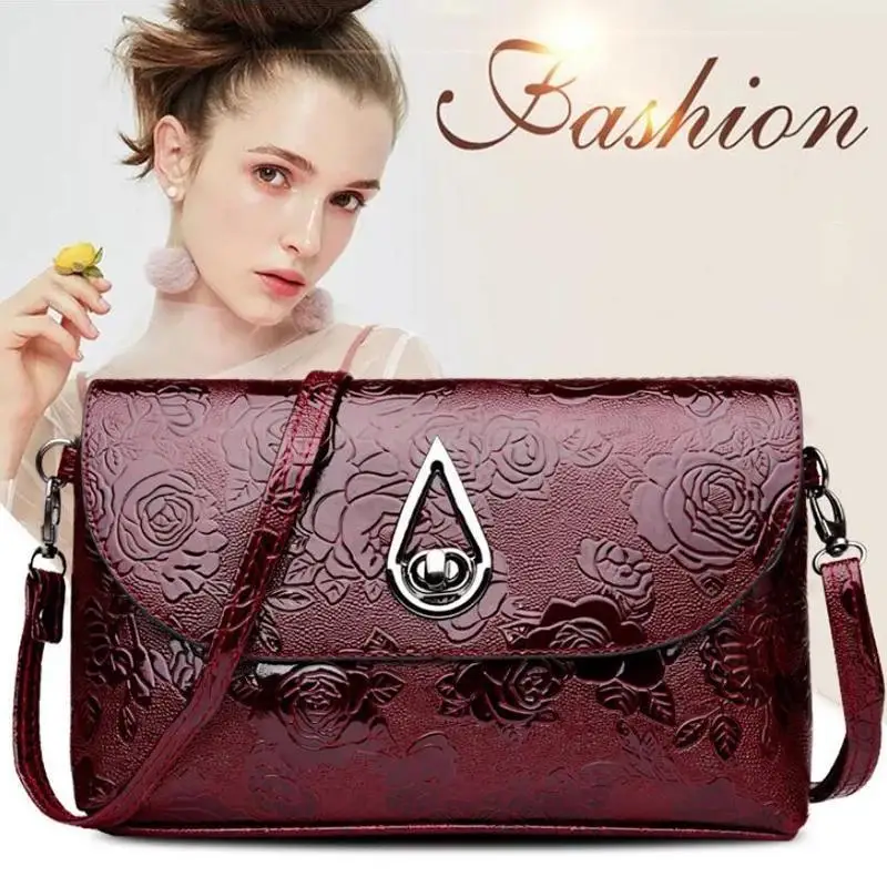 Lady Evening Party Clutch Rose Flower Embossed Sling Bags Elegant Mother Shoulder Purse Flap Crossbody Bag