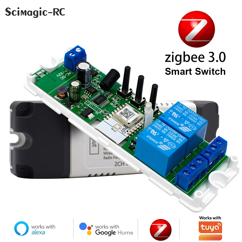 Dry Contact Smart Zigbee Switch 1 2 4 Channel Din Rail Relay Board Module Two-channel RF 433 Relay 12V 24V 230V Works with Tuya