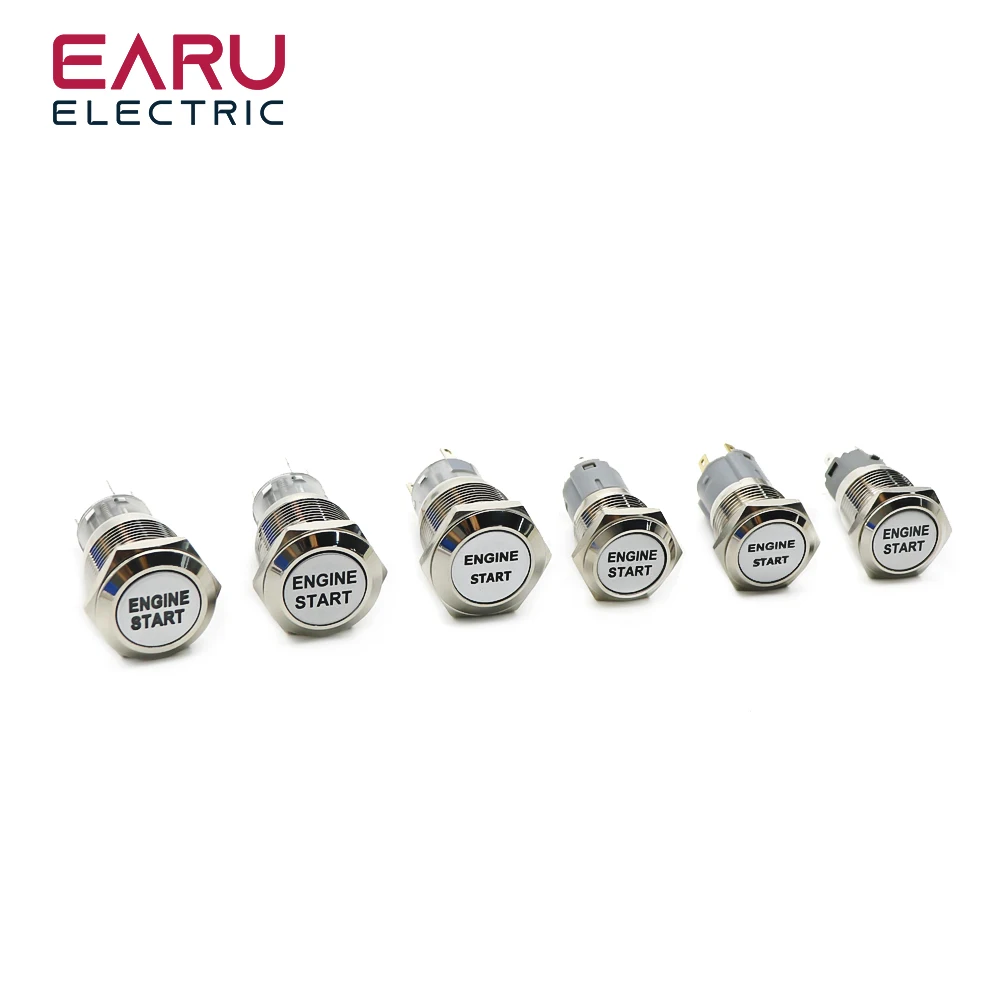 16mm 19mm Metal Button Switch With Light Engine Start Icon Momentary 12V Waterproof Switch Red Yellow Green Blue White Purple