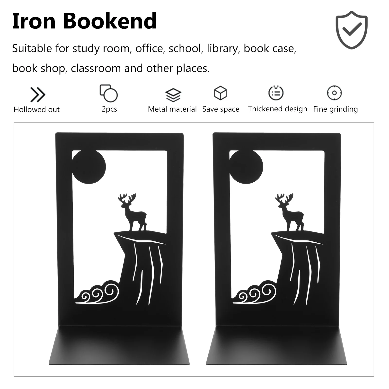 2 Pcs Iron Bookends Deer Shaped Creative Book Stand Bookend for Home Office Library Study Room Decoration Rack Storage