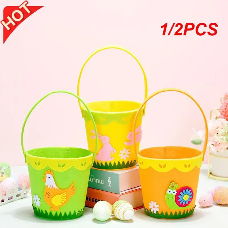 1/2PCS Shopper Bag Round Portable Non-woven Easter Decorations Storage Organizer Phone Pouches Easter Barrel