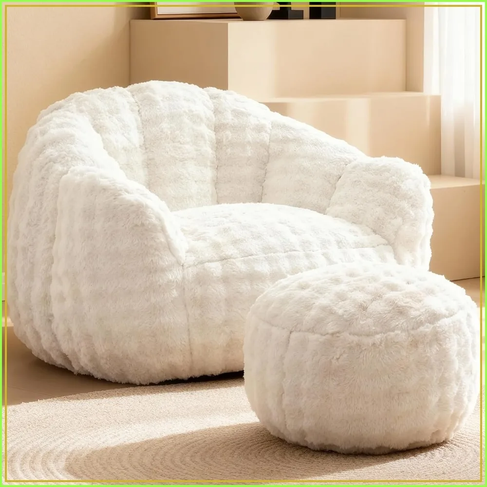 Giant Bean Bag Chair with Ottoman, 3 in 1 Couch with Memory Foam, Gaming Chair for Adults, Dark Gray