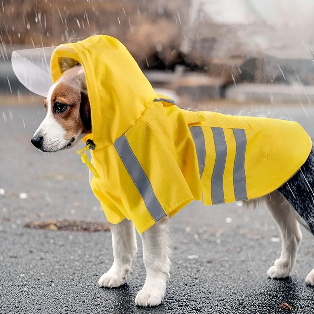 

Waterproof Windproof Pet Hooded Raincoat Adjustable High-Visibility Dog Rain Poncho Fashion with Reflective Strip Dog Clothes