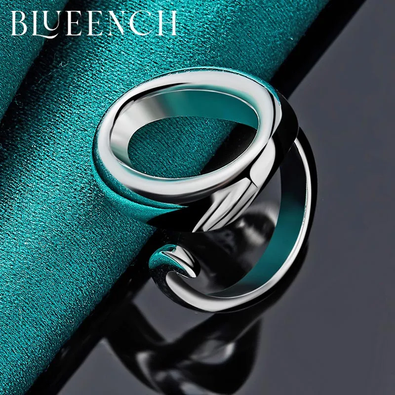 Blueench 925 Sterling Silver Circle Adjustable Ring for Women Proposal Party Personality Fashion Charm Jewelry