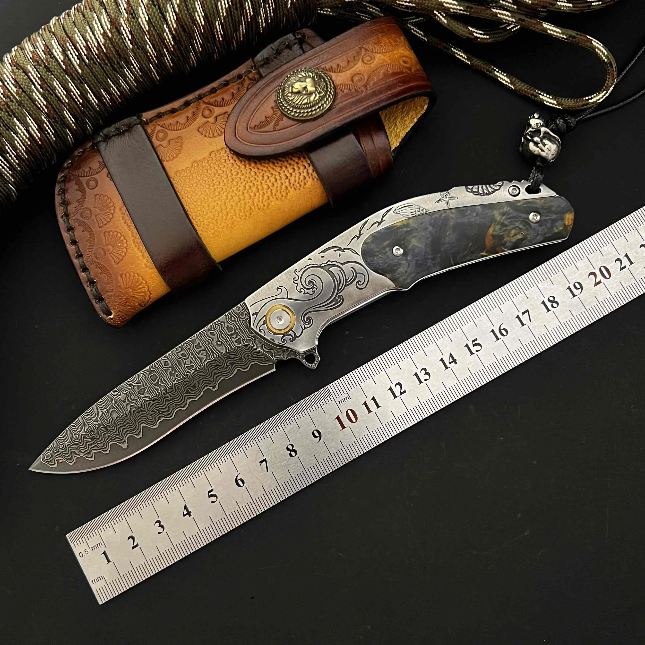 

Ocean Waves High-end Handmade Pocket Folding Knife Damascus Steel Blade Tactical Hunting Camping EDC Survival Tool Knives