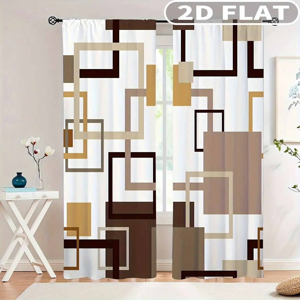 

2D FLAT 2pcs Curtains Geometric Shapes Abstract Design Pattern Perfect for Balcony, Bedroom, Living Room, Ideal for 4 Seasons