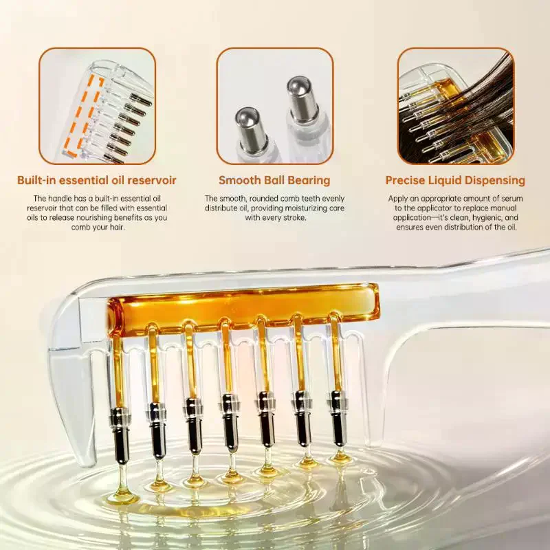 Unisex Transparent Oil Massage Comb Built-in Liquid Storage Metal Rolling Teeth Scalp Essential Oil Applicator For Ladies