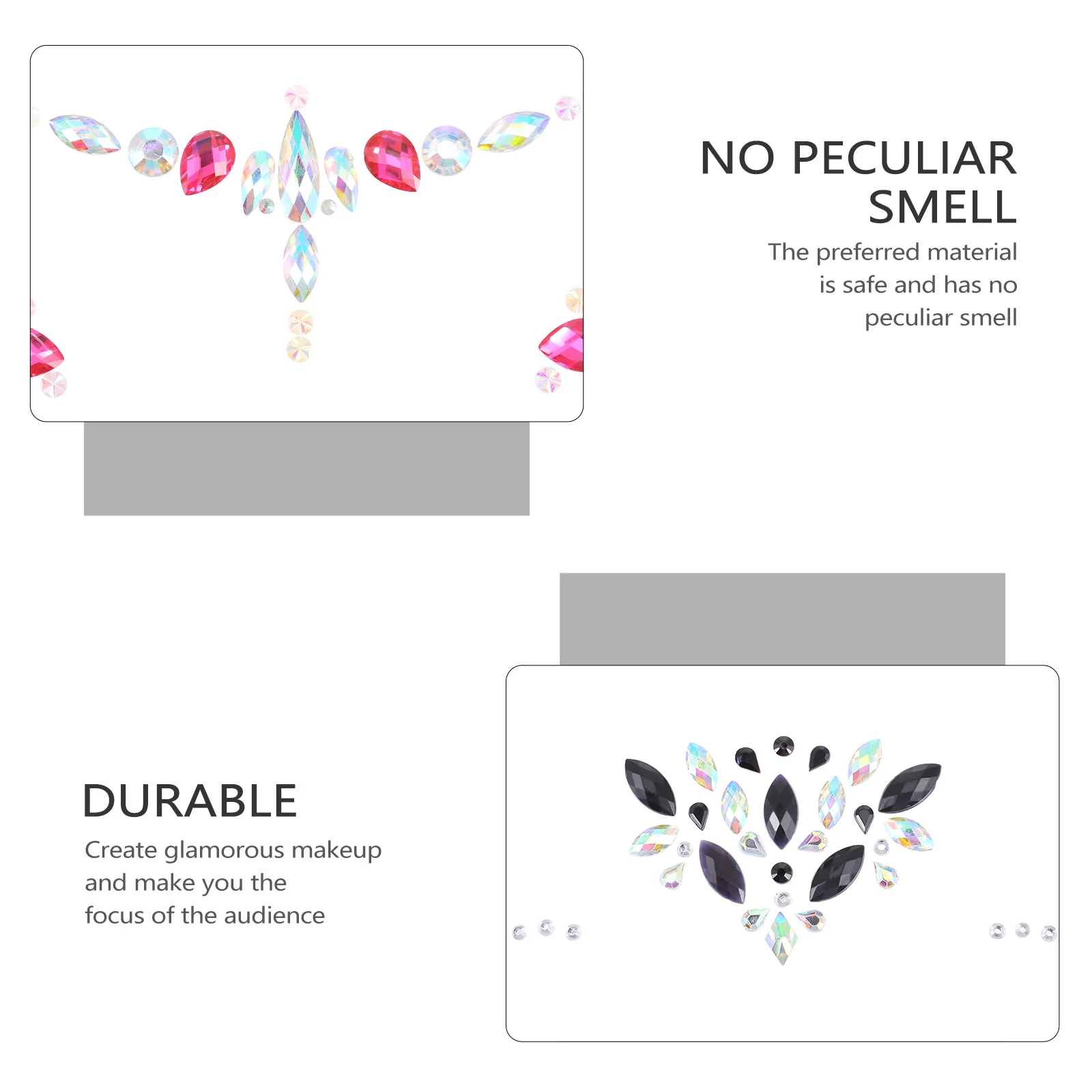 

2 Sheets Rhinestone Face Gems Stickers Face Body Temporary Tattoos Bright Festive Crystal Jewels Peel No Glue For