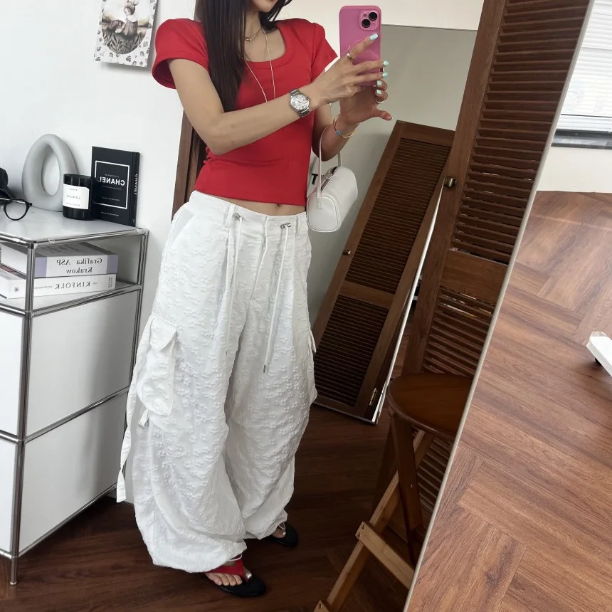 

Casual Drawstring Trousers Women's High Waist Elastic Waist Straight Leg Pants Versatile Comfortable Leisure Fashionable Long...