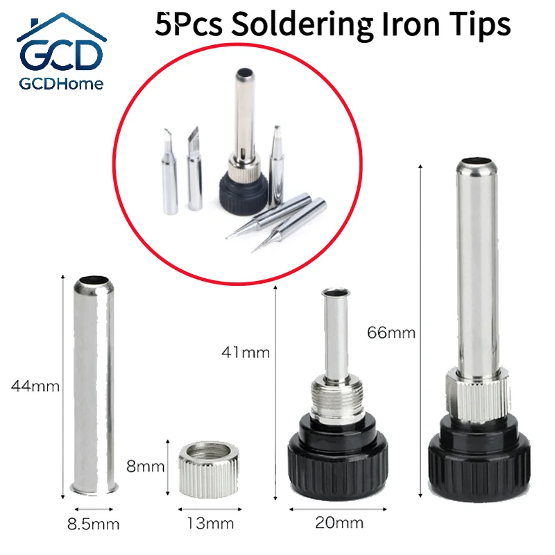5Pcs Soldering Iron Tips Handle Cannula Casing Adapter Compatible With 852D 936 937D 898D 907 Soldering Station