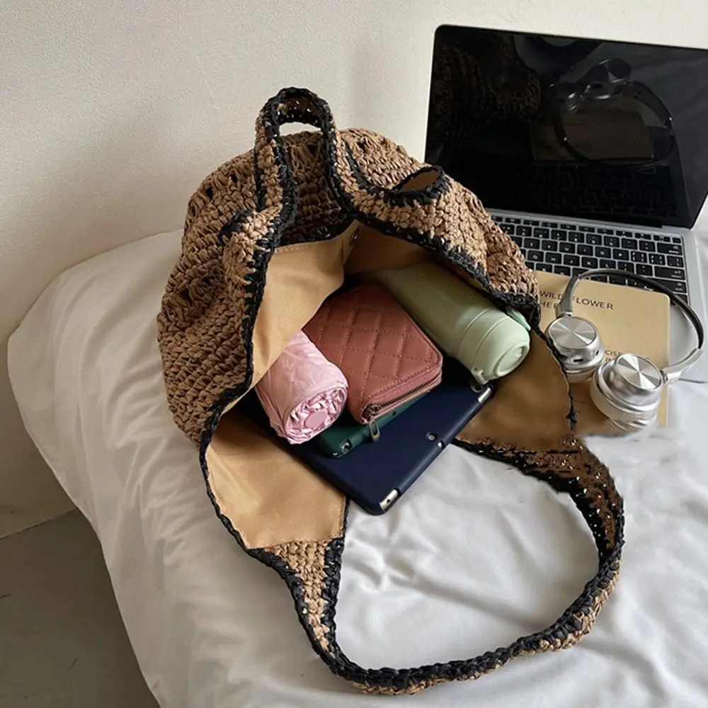 عارضة سعة كبيرة لافيت القش حقيبة أزياء بسيطة نسج حمل حقيبة تحت الإبط دلو الصيف حقيبة يد الشاطئ الشاطئ
