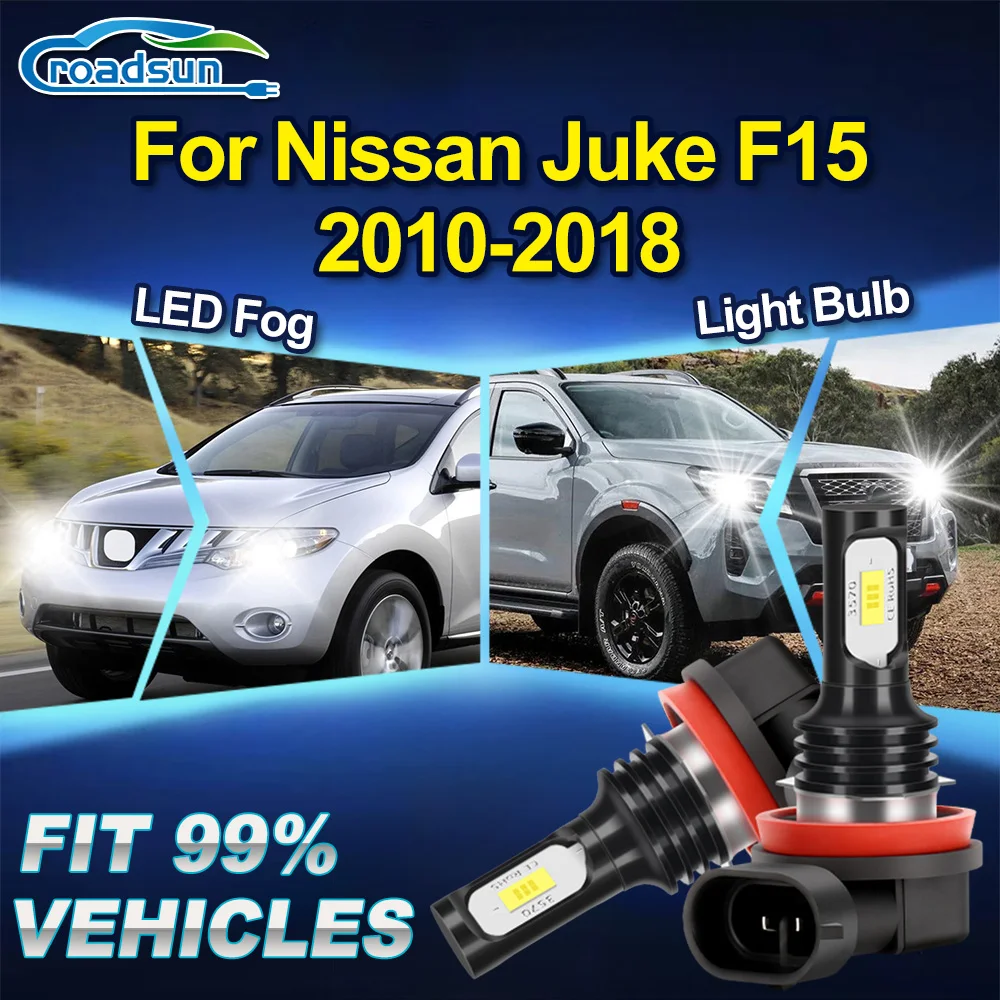 ROADSUN For Nissan Juke F15 2010 2011 2012 2013 2014 2015 2016 2017 2018 2X Canbus LED Fog Light Bulbs Upgrade Fog Lamp Ampoules