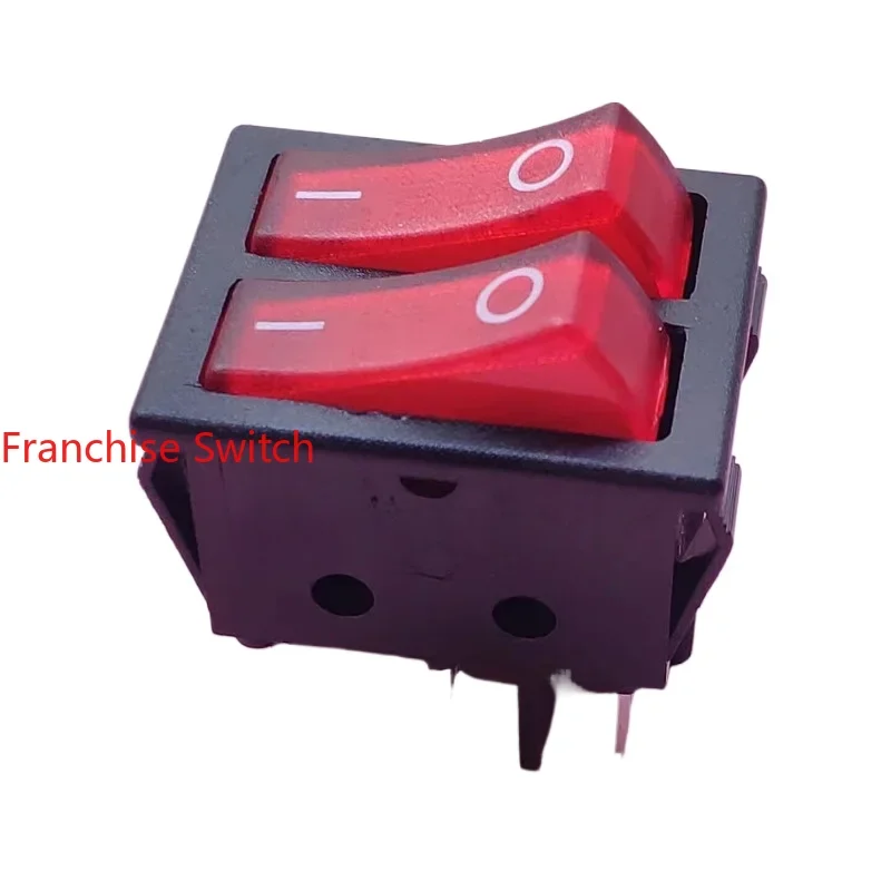 

10PCS ship switch double red light 6 feet 16A silver touchpoint R220-D5L-BR 32X25