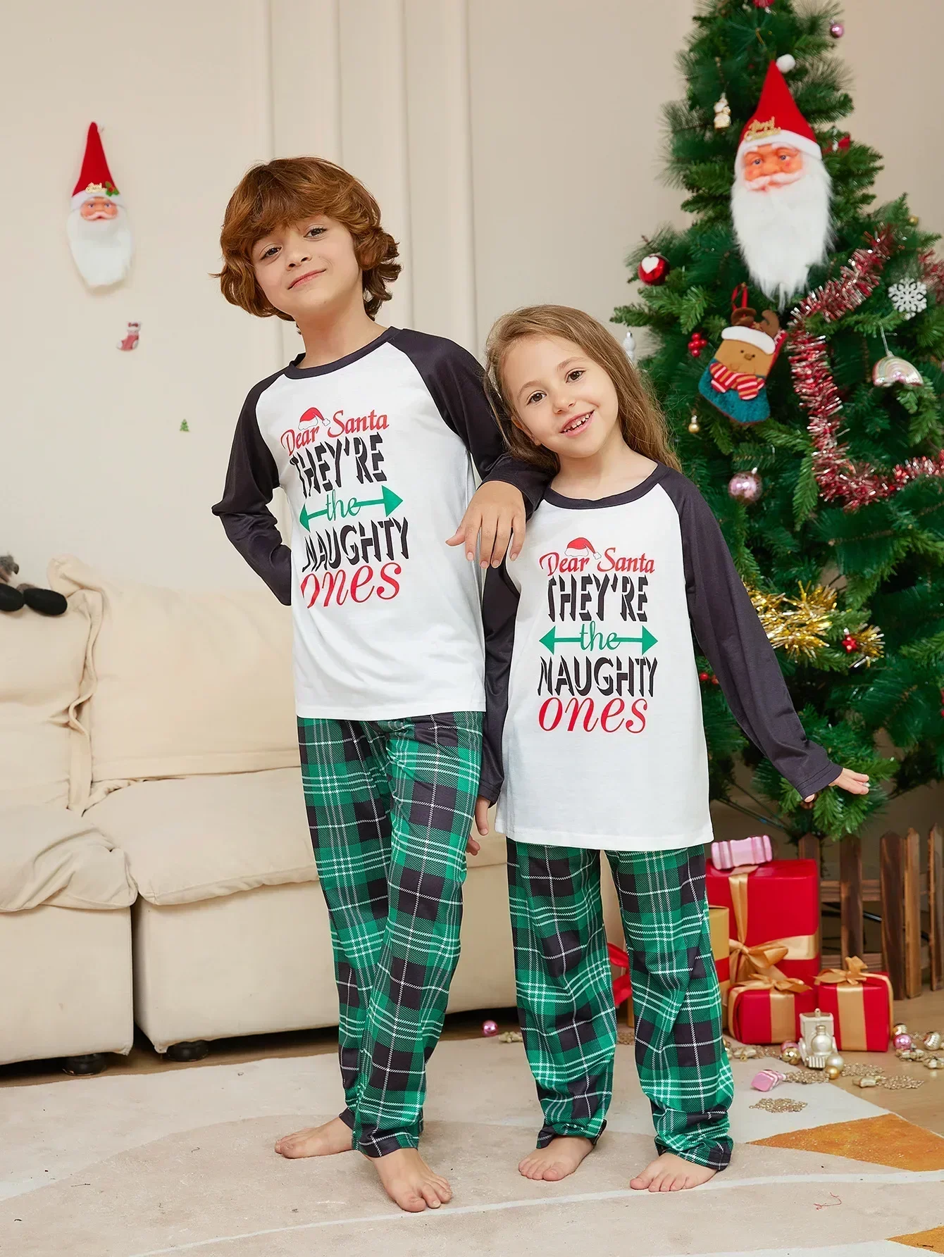 2025 New Plaid Print Kids Matching Set Boys Girls Pajamas Children\'s Clothing Sets Soft Cute Sleepwear Baby Romper Pjs Xmas Look