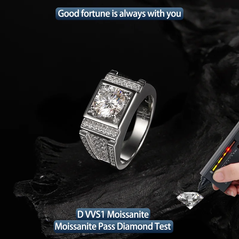 

S925 silver all moissanite 9mm ring GRA certified electroplated 18kD color VVS1 luxury high-end hip hop exquisite ring