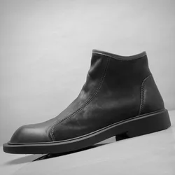 2025 Winter Shoes Men Chelsea Boots Genuine Leather Fashion Brand Shoes Warm Plush Mens Ankle Botas Flat Non-slip Black D210
