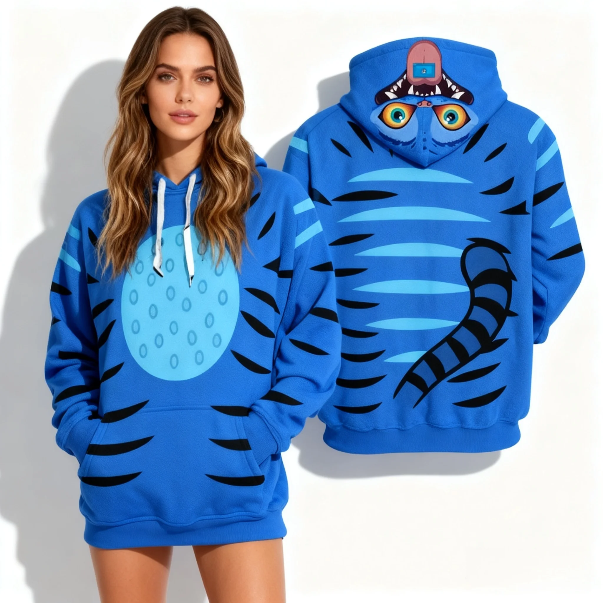 

Осень/зима, толстовка большого размера Monster Hunt COS, корейский стиль, американская модная одежда с 3D принтом, большая женская одежда для взрослых