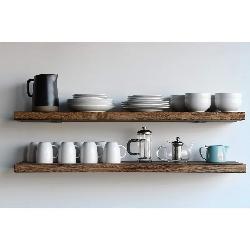 

Deep Floating Shelves | Torched White Oak Hardwood Shelves with Low Profile Brackets | High Weight Capacity (Torche