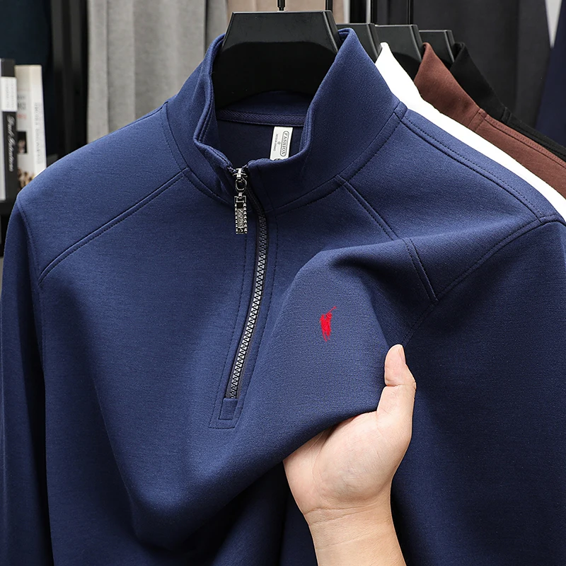

Heavy Embroidery Half-Zip Stand-Up Collar Sweatshirt Men's Long Sleeve T-Shirt 2025 Autumn/Winter New Arrival Layering Top