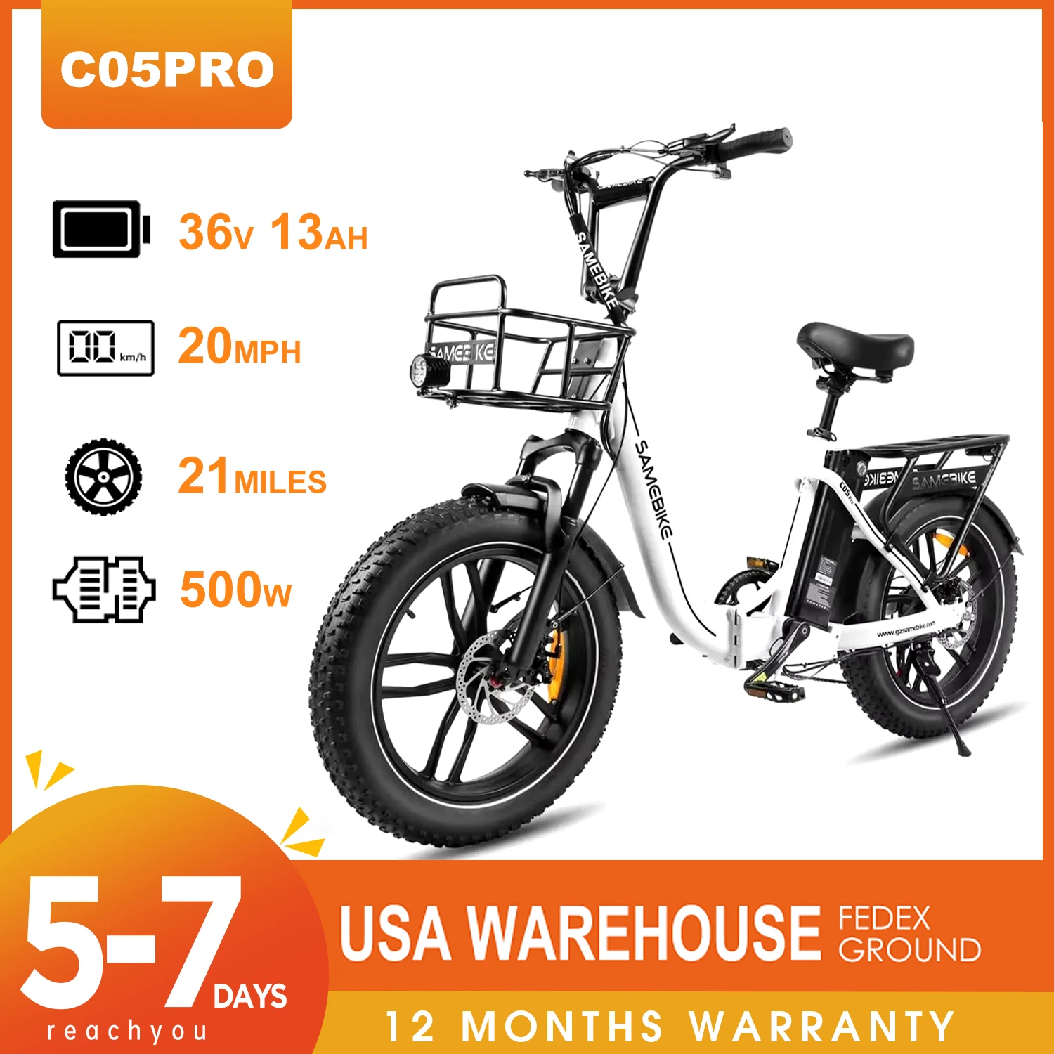 500W 20MPH Electric Bike Adult Foldable With Front Suspension E-Bike 13AH Removable Battery 7 Speed 20” Fat Tire 43miles Range