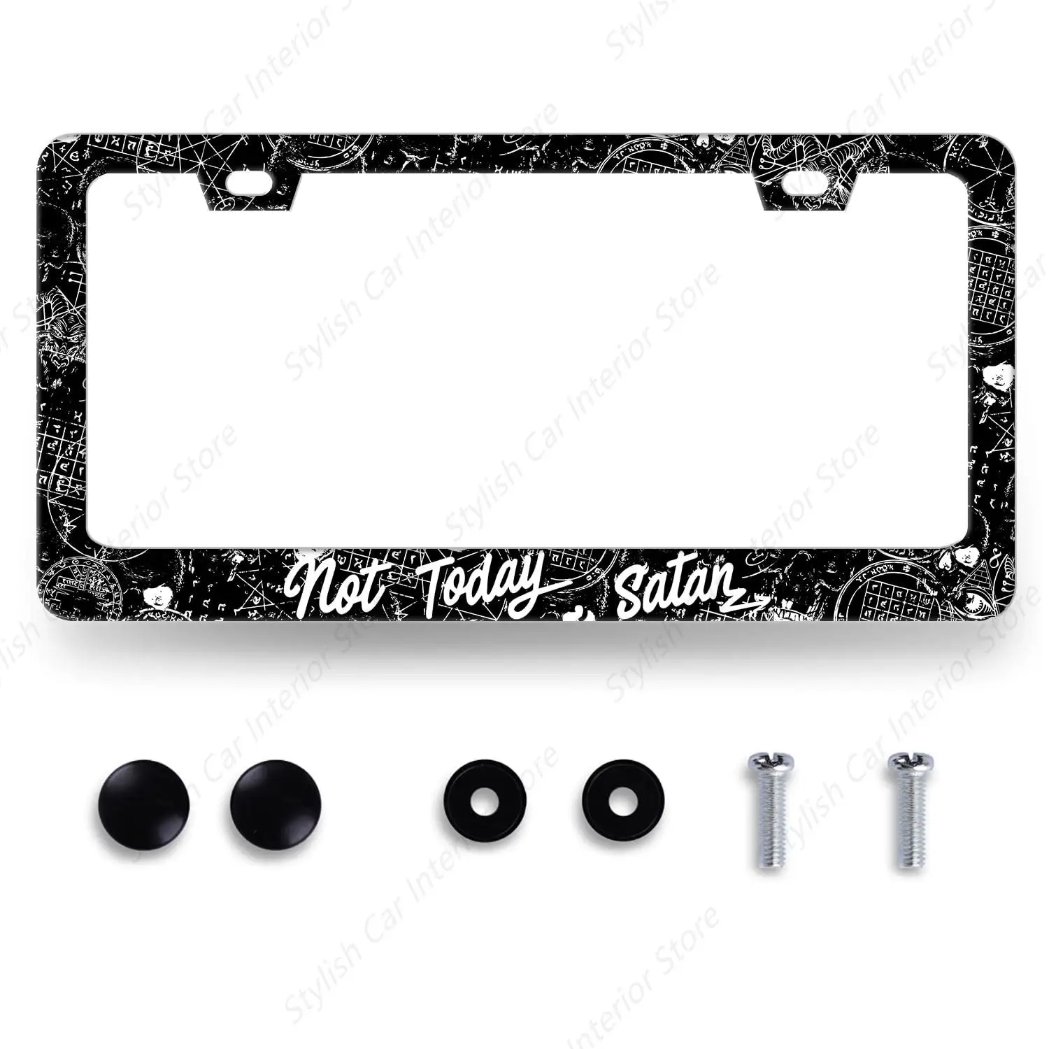 

Not Today Satan License Plate Frame Funny Bible License Plate Holder Stainless Steel Novel Black Car Accessory with Screws Men