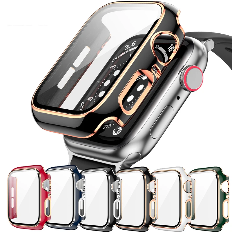 Glass + Cover For Apple Watch Case 45mm 41mm 44mm 40mm Screen Protector Two Color Bumper iWatch Series 9 8 7 6 SE 5 Accessories