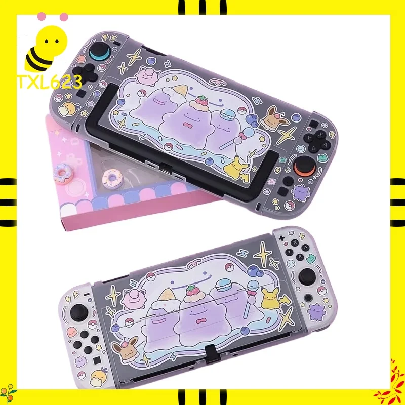 capa-protetora-dura-transparente-para-nintendo-switch-2-oled-com-design-de-desenho-animado-e-protetores-de-joysticks-joycon