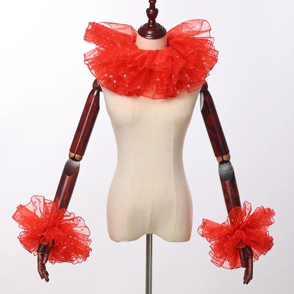 Costume da clown con colletto e volant per donna e uomo, accessori cosplay per feste di Halloween