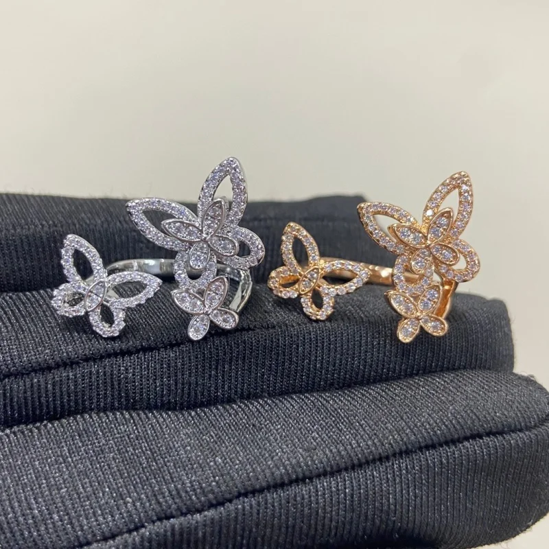 

Women's S925 Sterling Silver Hollow-out Diamond-set Butterfly Ring, Wedding and Holiday Gift