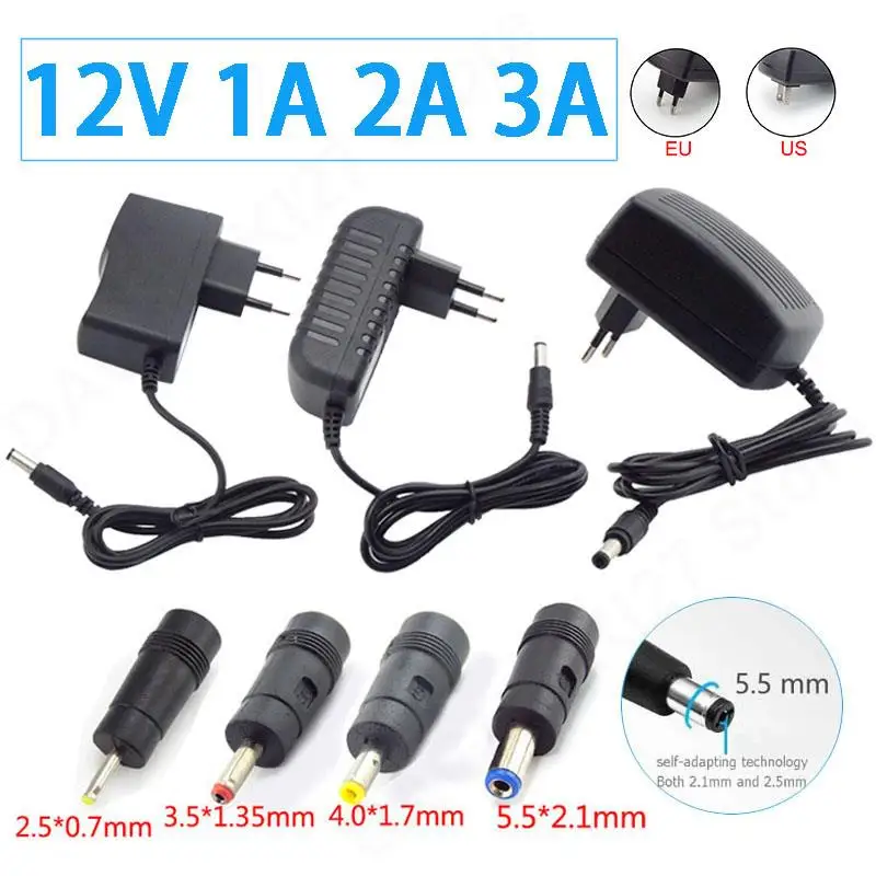 

5.5*2.1 4.0*1.7mm 3.5*1.35mm 2.5*0.7mm Plug AC/DC Adapter DC 12V 1A 2A 3A AC 100-240V Converter Power Supply Charger