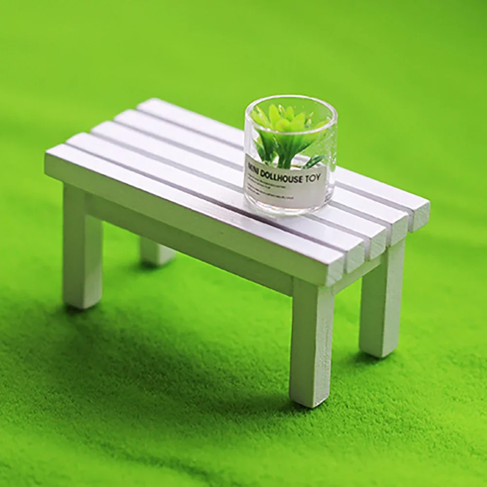 1Pcs 1/12 Dollhouse Accessories Miniature Wooden Bench Mini Garden Chair Model Toy for Doll House Decoration OB11 bjd