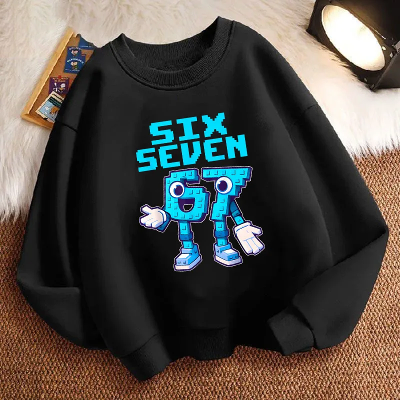 67 Six Seven Hoodies Kinder-Sweatshirt Pullover Italian Brainrot Rundhals-Hoodie mit Grafikdruck für Jungen/Mädchen Kinder-Kapuzenpullover