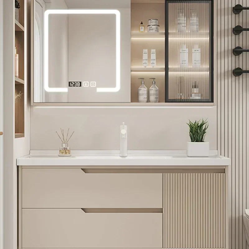 Bathroom Mirror Cabinet Combination, Smart Mirror Ceramic Basin Combination Modern Minimalist Single Sink Wash Basin