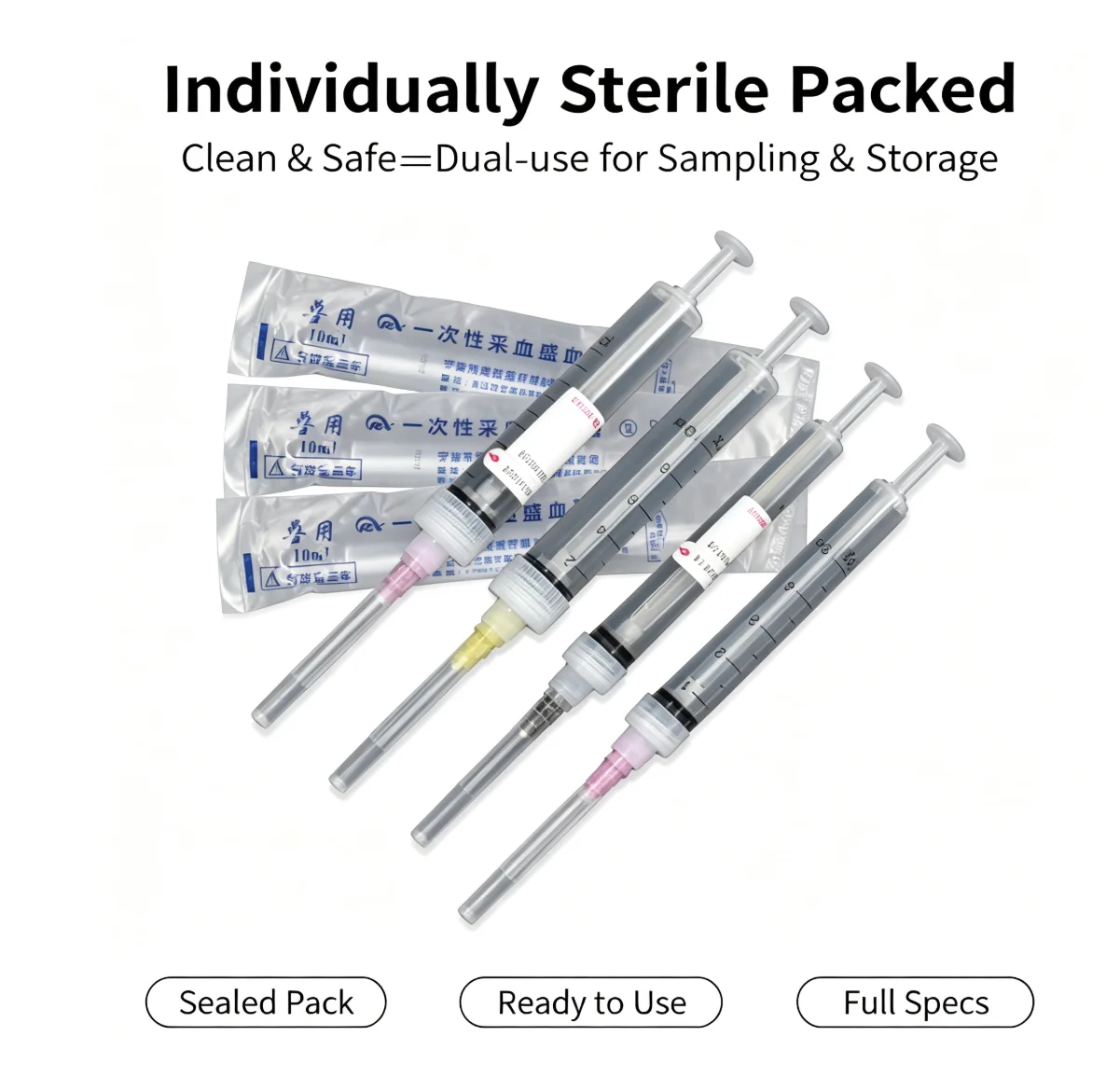 Disposable veterinary blood collection syringes 5ml 10ml for farm animals, pigs, cows, sheep, poultry, 100 pieces