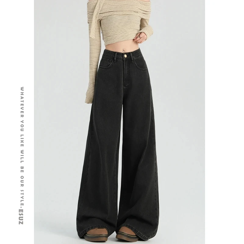 جينز Y2k نسائي واسع الساق فضفاض مستقيم من قماش الدنيم بنطلون فضفاض عتيق مغسول عالي الخصر نمط الشارع غير رسمي قيعان مضيئة