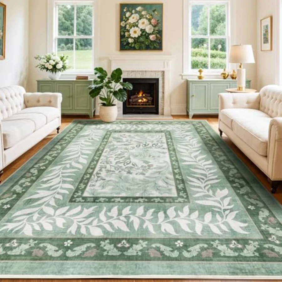 

Washable Rug 10x14 Area Rugs for Living Room Stain Resistant NonSlip Backing Floral Design Rug for BedroomDurable UltraThin Vin