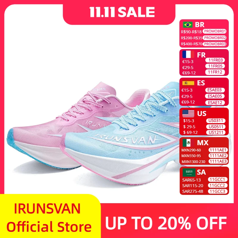 

IRUNSVAN Инновационная карбоновая пластина с полной ладонью, дышащая двойная вязка, легкие модные спортивные кроссовки двойной плотности